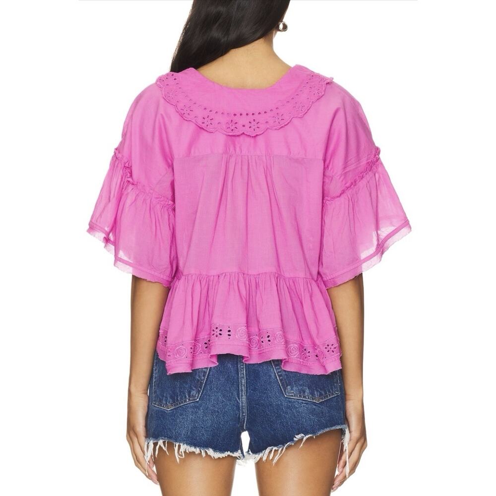 Free People Bella Blouse Cutwork Boho Cottage Hippie Fiji Flower Pink Top Large - Picture 5 of 13